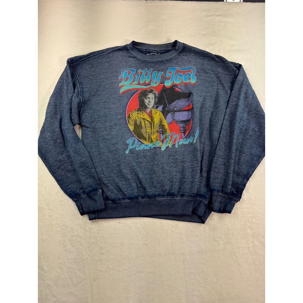 Billy Joel Piano Man Graphic Sweatshirt Blue Heathered Crewneck Large